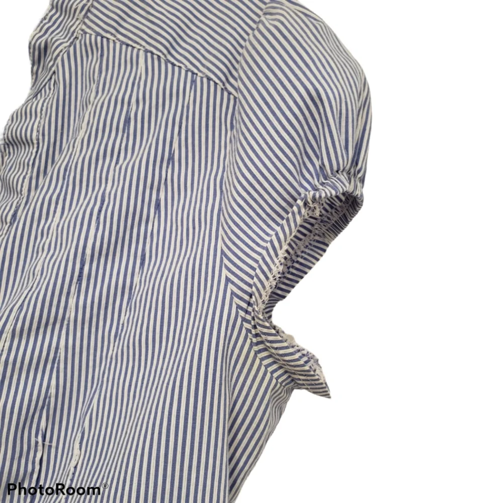 Striped Zara Basic Blouse with Puff Sleeves